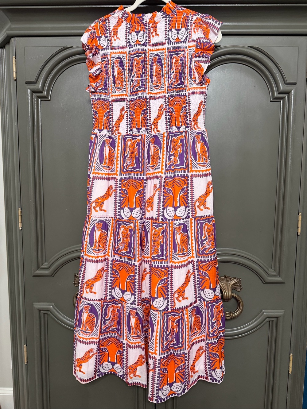 Tiger Game Day Maxi Dress | Orange & Purple Smocked V Neck with Pockets - Picture 5 of 9